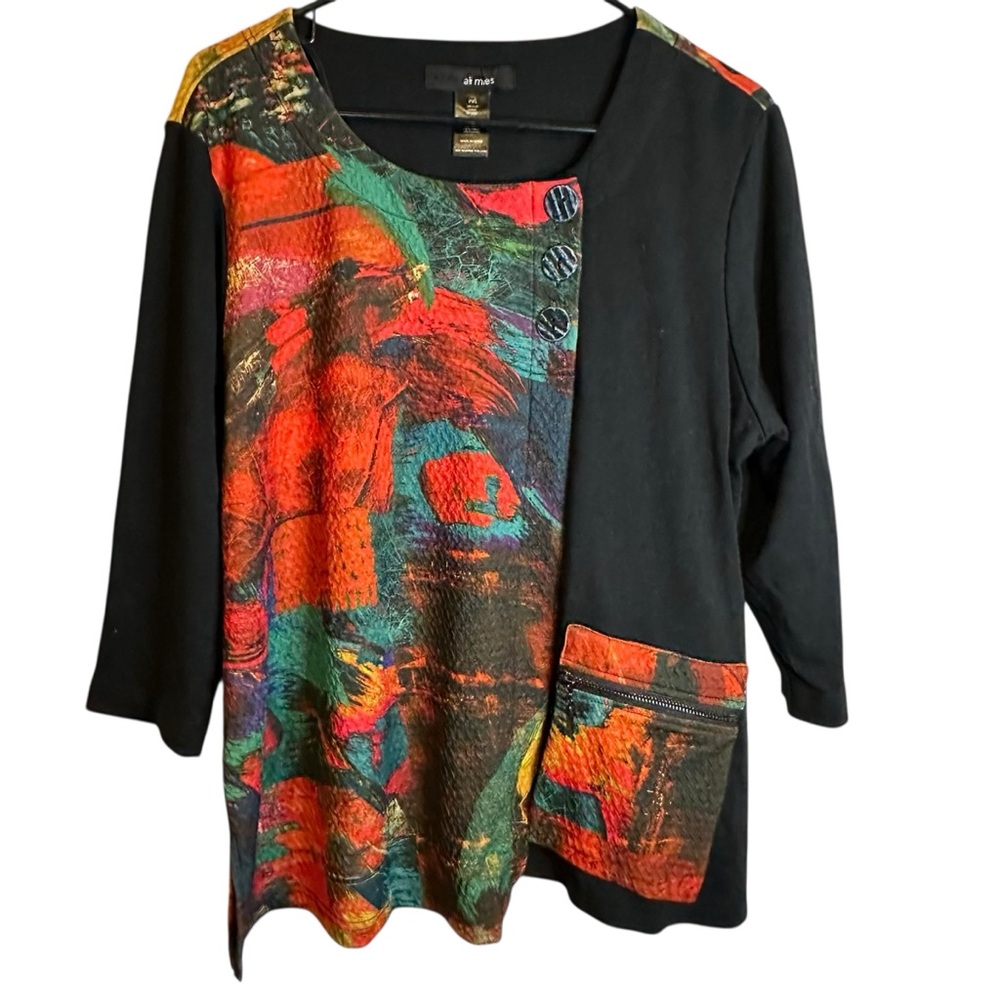 Ali Miles Plus Size Abstract Art Tunic Top PXL Colorblock Pocket Artsy Boho Chic
